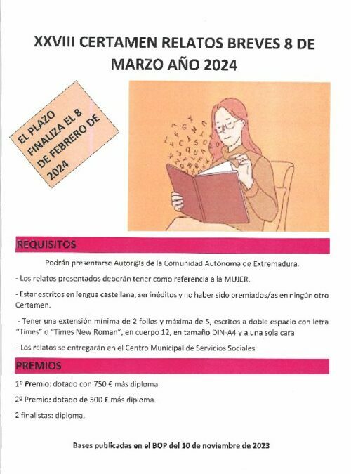 Convocatoria Abierta para el XXVIII Certamen de Relatos Breves 8 de Marzo 2024