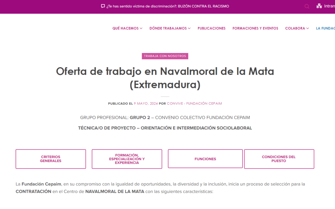 TÉCNICA/O DE PROYECTO – ORIENTACIÓN E INTERMEDIACIÓN SOCIOLABORAL