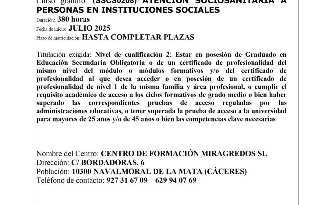 Atención Sociosanitaria a personas en Instituciones Sociales